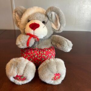 Vintage 1993 Plush Creations Christmas Mouse Stuffed Toy  Red Pacifier Santa Hat